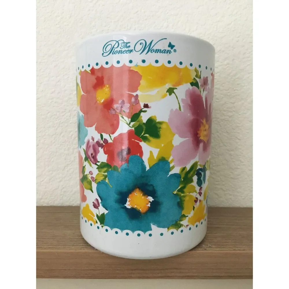 The Pioneer Woman Melody Floral Stoneware Utensil Crock Holder Farmhouse 6